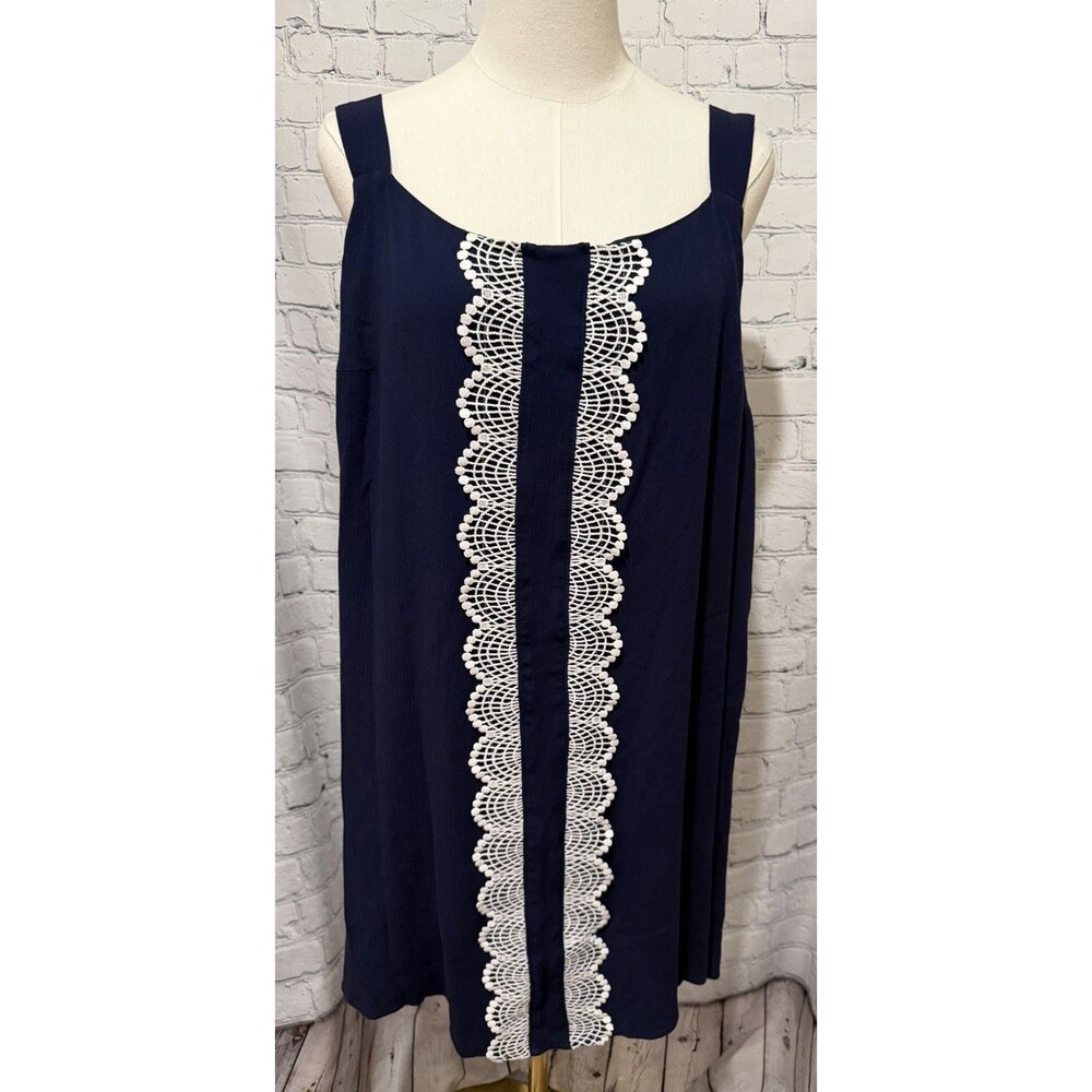 Women's Westport 1962 Tank Dress Navy Blue w/ White Lace Down the Front Plus 1X